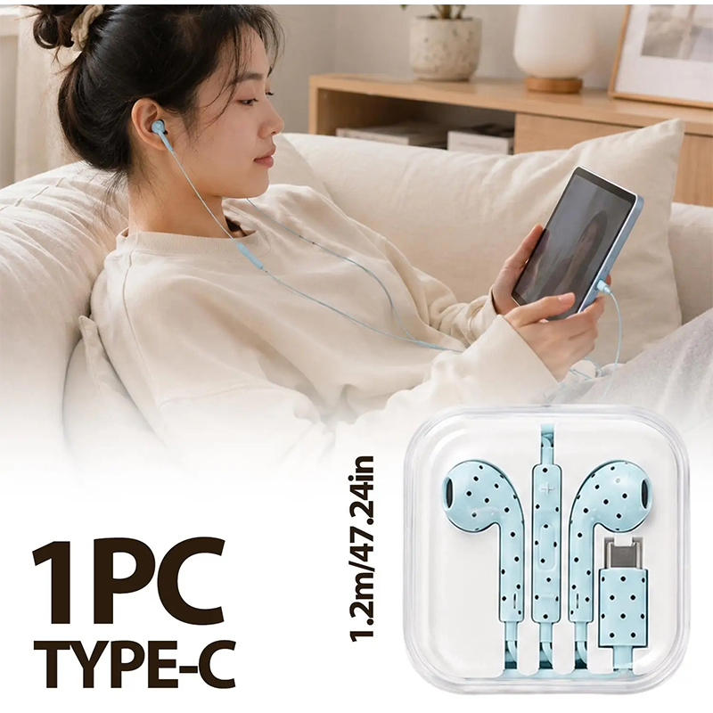 폴카 도트 스타 패턴의 인이어 이어폰, 타입-C 유선  - Wired Earphone Mic 리뷰 및 가격