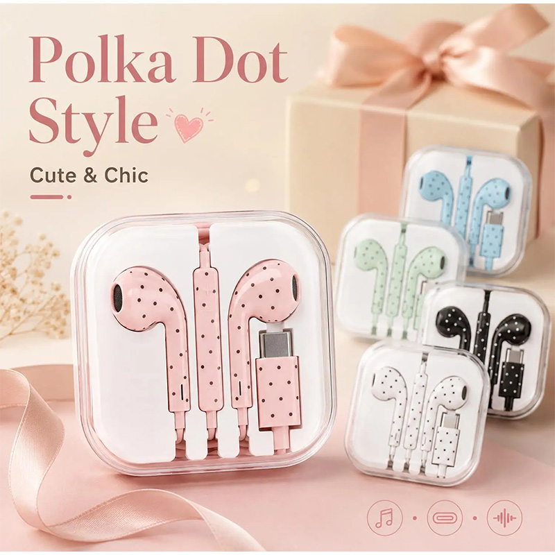 폴카 도트 스타 패턴의 인이어 이어폰, 타입-C 유선  - Wired Earphone Mic 리뷰 및 가격
