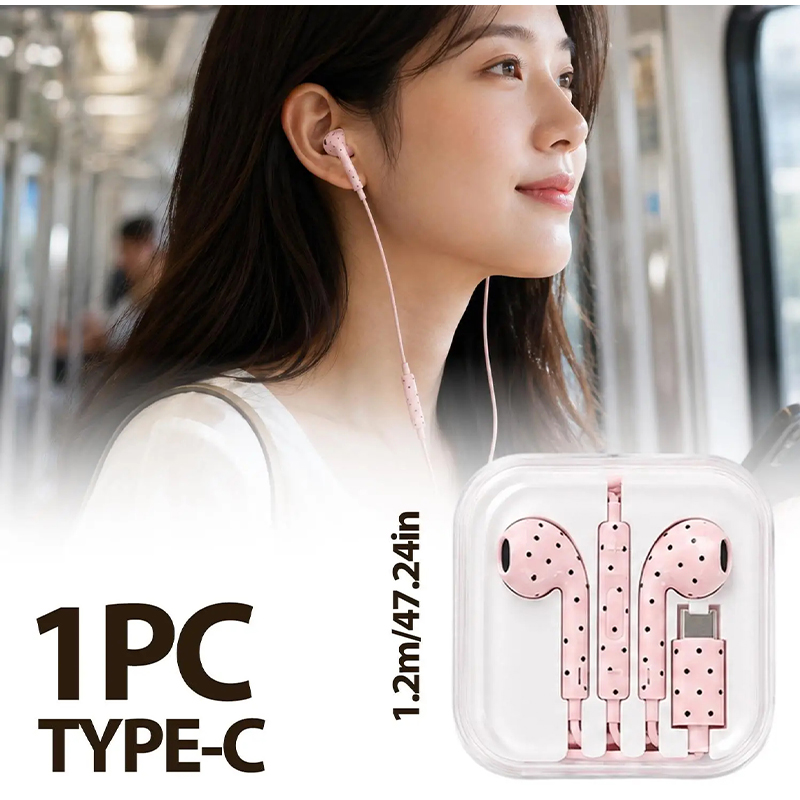 폴카 도트 스타 패턴의 인이어 이어폰, 타입-C 유선  - Wired Earphone Mic 리뷰 및 가격